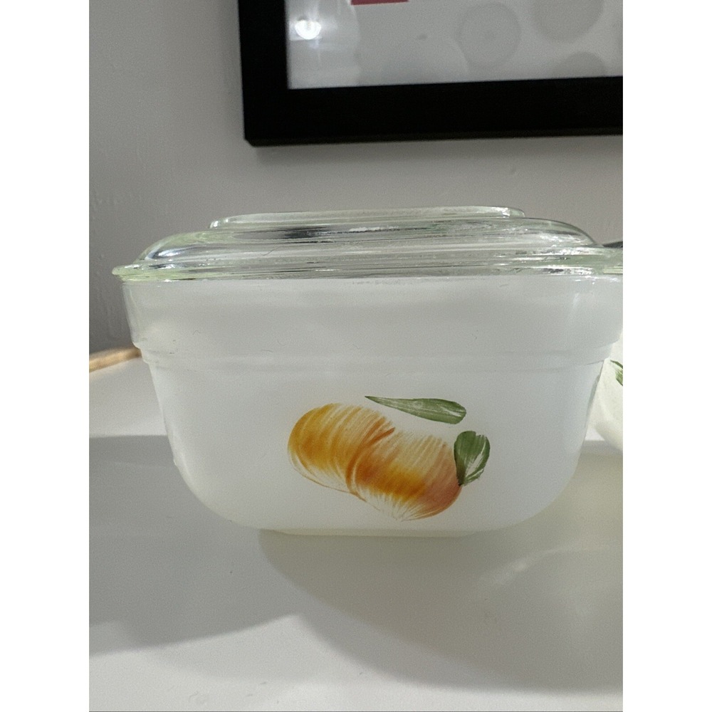 VTG Fire King Fruit Small Refrigerator Dish with Cover USA Hand Painted 4" Glass - Picture 2 of 16